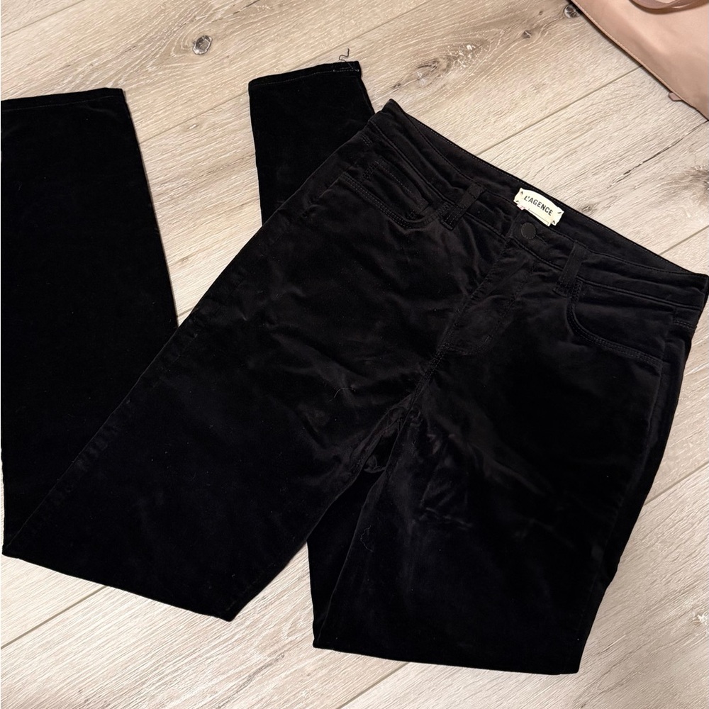 L'AGENCE Classic Black Velvet Trousers
